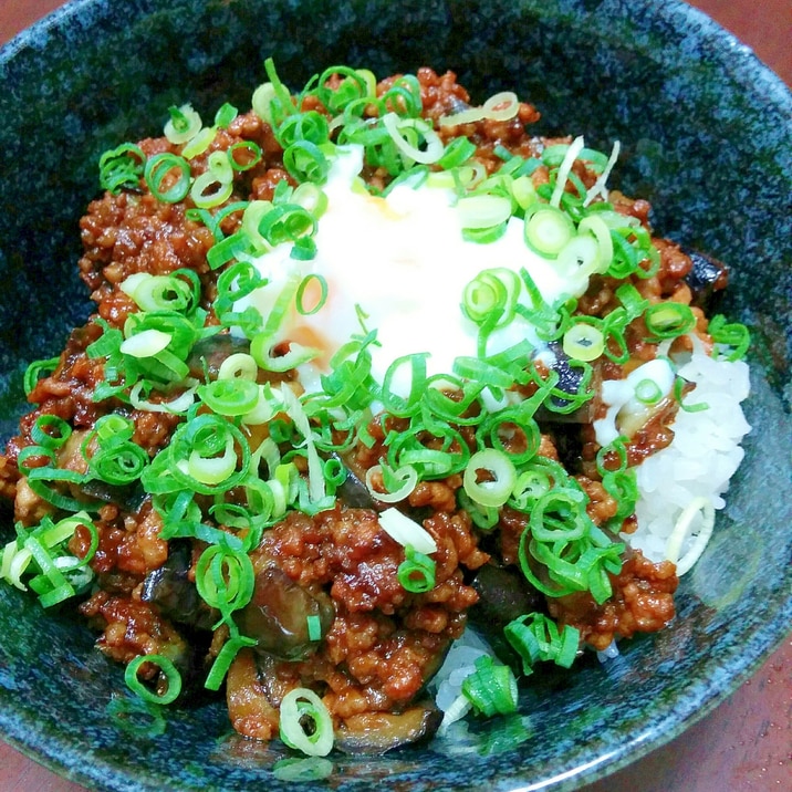 なすと豚ミンチの赤味噌丼